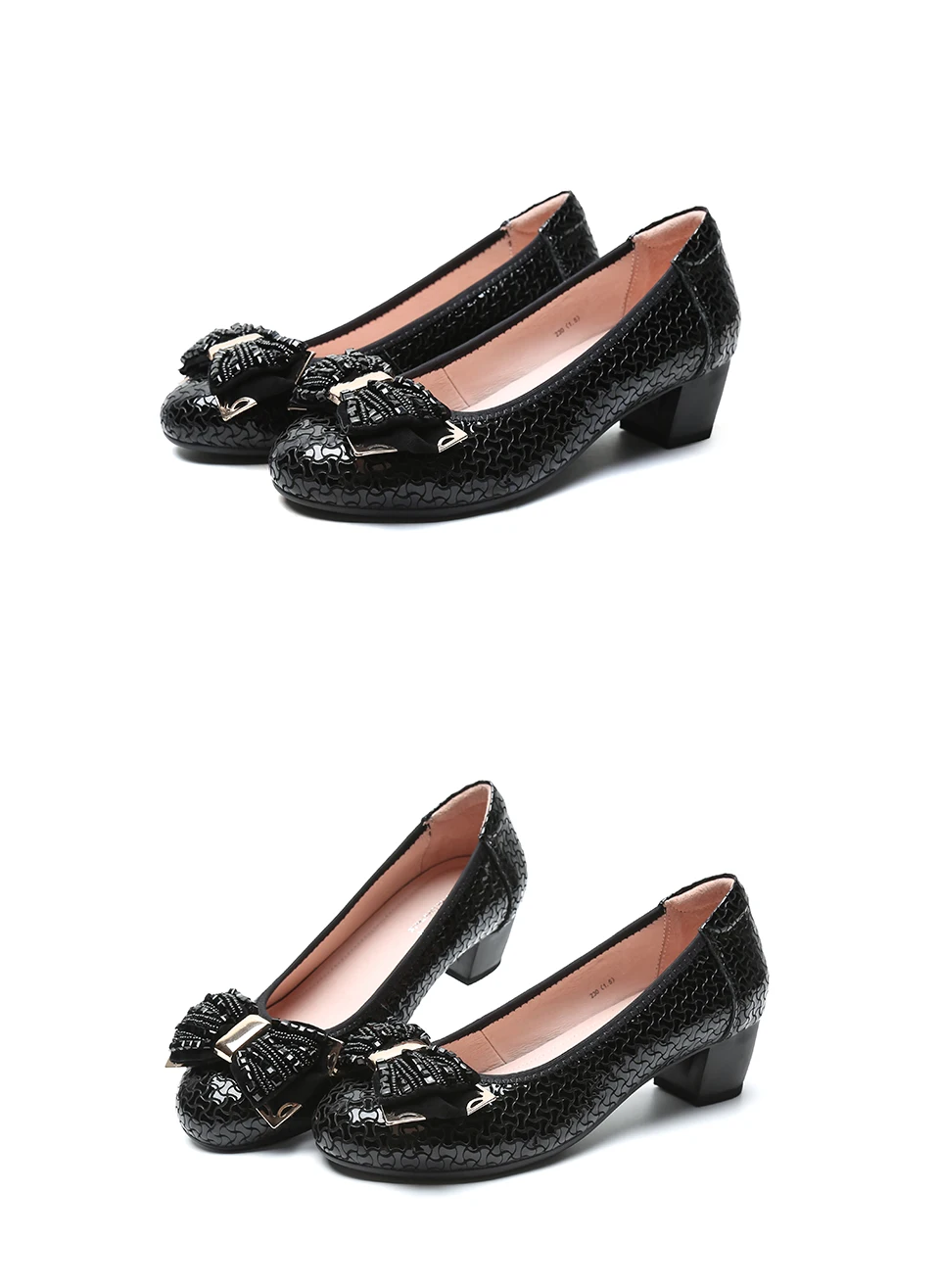 Mid-heel Mother Shoes Genuine Leather Soft Sole Round Head Thick Heel Single Shoes Middle-aged Large Size Ladybugs Single Shoes