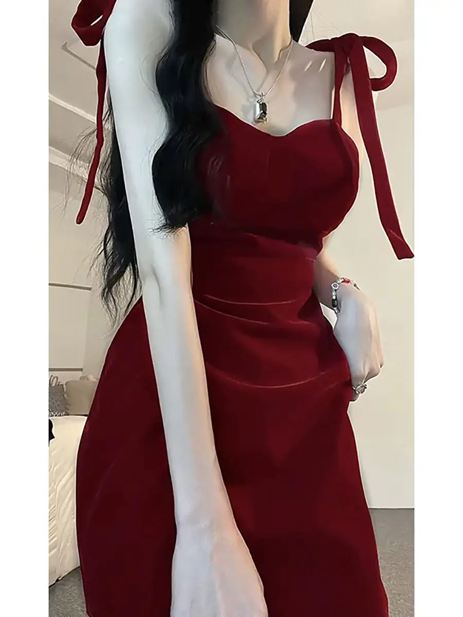 Suspender Mini Dress 2023 Summer New Slim Sleeveless Red Hot Girl Hip Skirt Patry Strap Sexy Dress Women Clothes