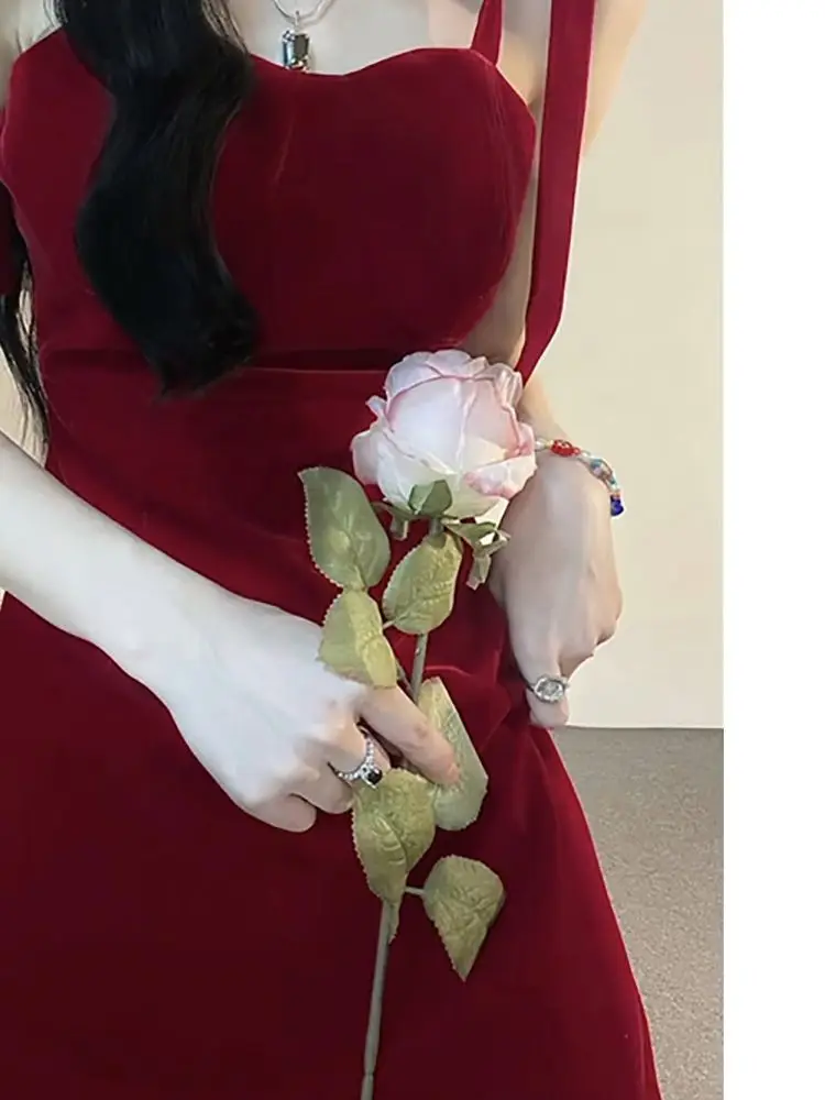Suspender Mini Dress 2023 Summer New Slim Sleeveless Red Hot Girl Hip Skirt Patry Strap Sexy Dress Women Clothes