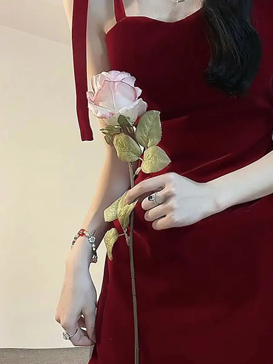 Suspender Mini Dress 2023 Summer New Slim Sleeveless Red Hot Girl Hip Skirt Patry Strap Sexy Dress Women Clothes