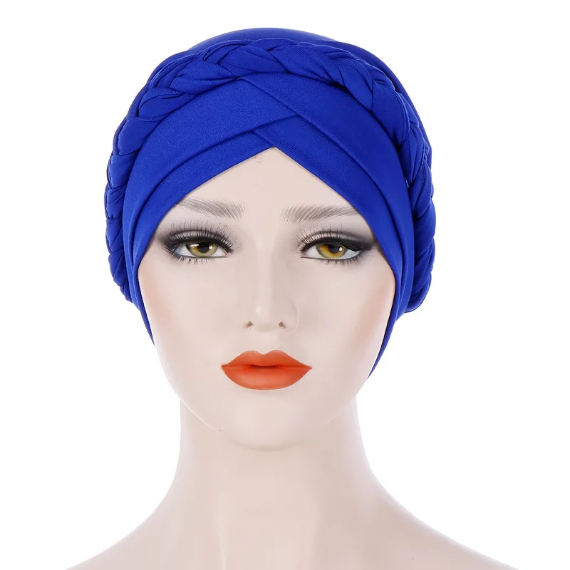 Forehead Cross Turban Bonnet For Women Pure Color Cotton Braid Inner Hijabs Indian Wrap Hijab Underscarf Caps Muslim Headdress