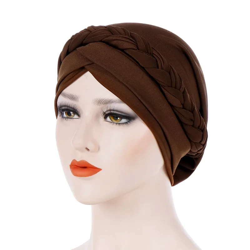 Forehead Cross Turban Bonnet For Women Pure Color Cotton Braid Inner Hijabs Indian Wrap Hijab Underscarf Caps Muslim Headdress