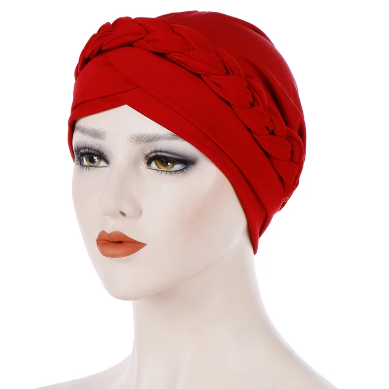 Forehead Cross Turban Bonnet For Women Pure Color Cotton Braid Inner Hijabs Indian Wrap Hijab Underscarf Caps Muslim Headdress