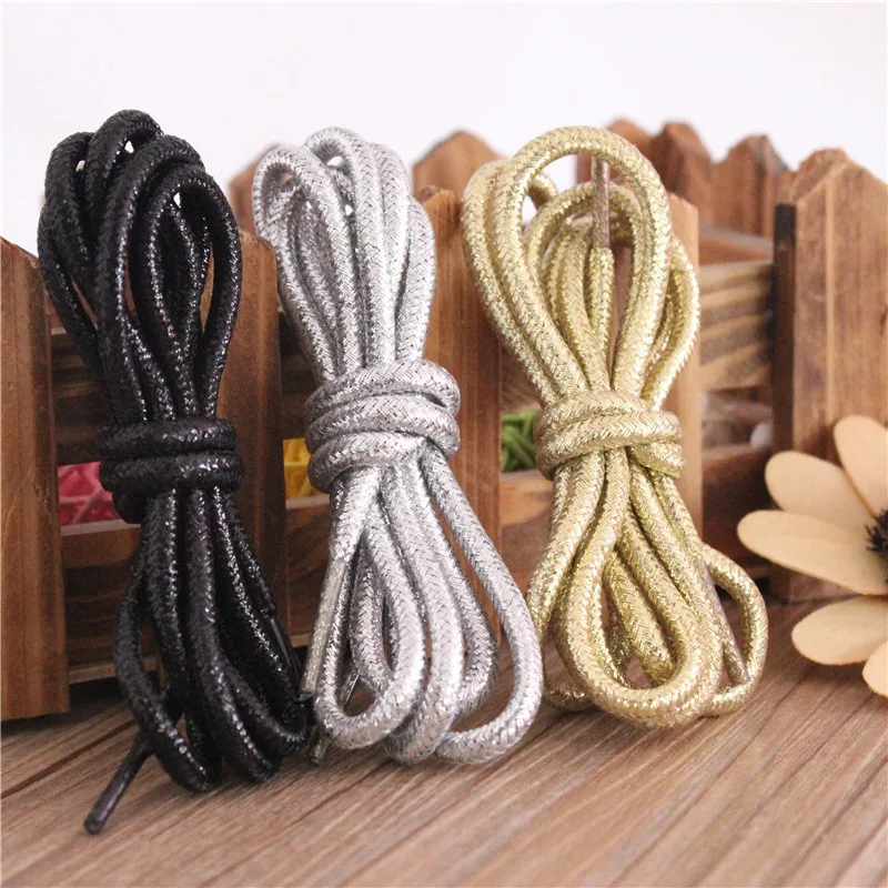 New Round Colorful Shoelaces Glitter White Shoelaces of sneakers Metallic Shiny gold silver Flat shoe laces sports running Lace