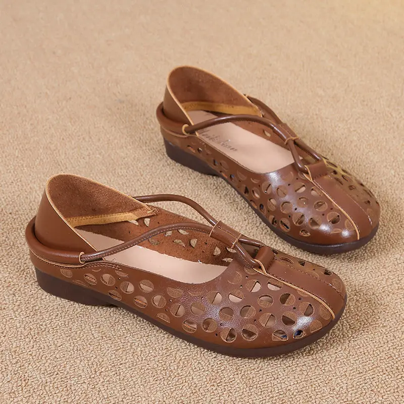 Designer Elegant Woman Flat Ballet Shoes Ladies Hollow Out Summer Flats Women's Mary Jane Shoes Vintage Loafers Cut Out Moccasin