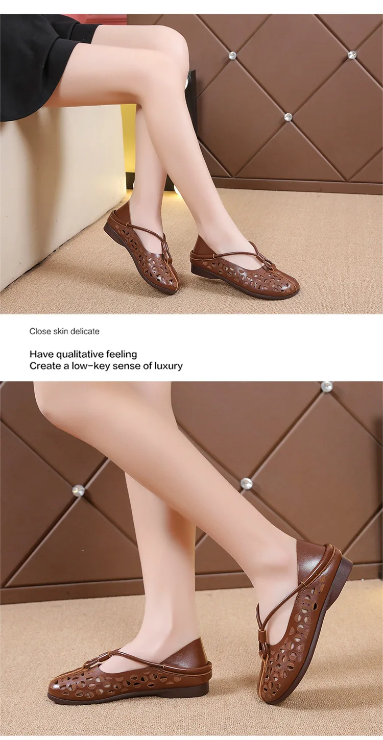 Designer Elegant Woman Flat Ballet Shoes Ladies Hollow Out Summer Flats Women's Mary Jane Shoes Vintage Loafers Cut Out Moccasin