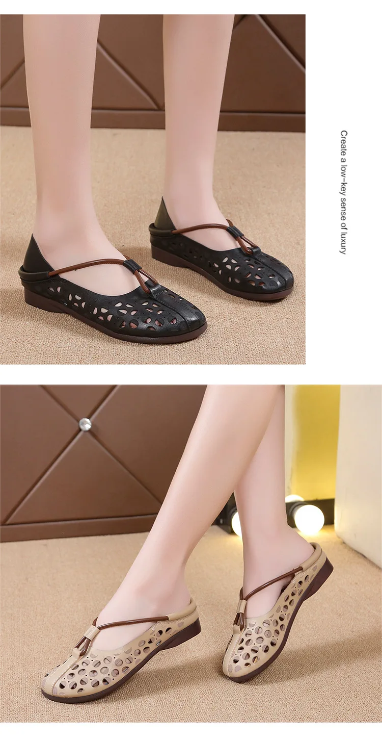 Designer Elegant Woman Flat Ballet Shoes Ladies Hollow Out Summer Flats Women's Mary Jane Shoes Vintage Loafers Cut Out Moccasin