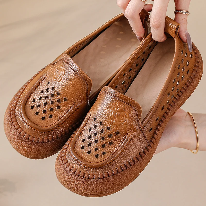 Designer Elegant Woman Flat Ballet Shoes Ladies Hollow Out Summer Flats Women's Mary Jane Shoes Vintage Loafers Cut Out Moccasin