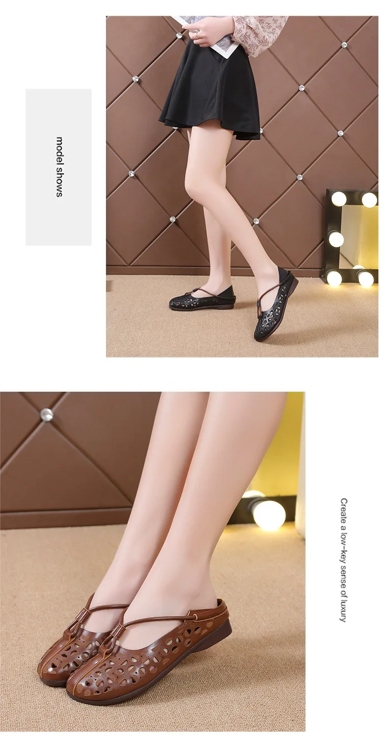Designer Elegant Woman Flat Ballet Shoes Ladies Hollow Out Summer Flats Women's Mary Jane Shoes Vintage Loafers Cut Out Moccasin