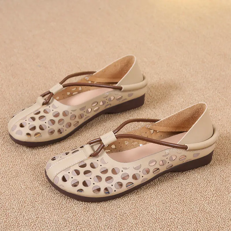 Designer Elegant Woman Flat Ballet Shoes Ladies Hollow Out Summer Flats Women's Mary Jane Shoes Vintage Loafers Cut Out Moccasin