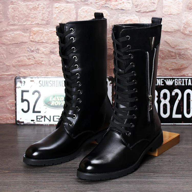 British fashion motorcycle boots for men genuine leather shoes cowboy high boot lace-up long botas masculinas zapatos de hombre