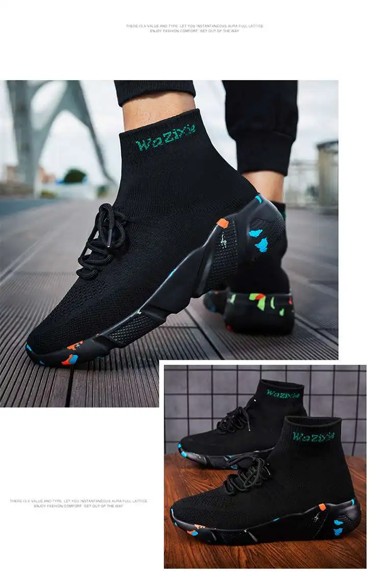 MWY Casual Shoes Men Sneakers Breathable Lace Up Mesh Socks Shoes zapatillas hombre Women Sports JoggingShoes Plus Size 35-47