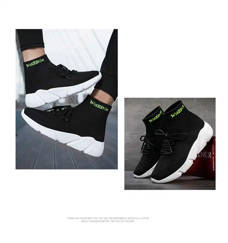 MWY Casual Shoes Men Sneakers Breathable Lace Up Mesh Socks Shoes zapatillas hombre Women Sports JoggingShoes Plus Size 35-47
