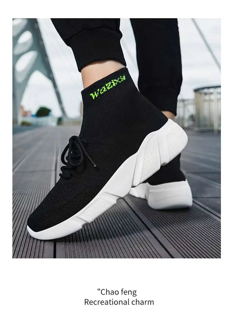 MWY Casual Shoes Men Sneakers Breathable Lace Up Mesh Socks Shoes zapatillas hombre Women Sports JoggingShoes Plus Size 35-47