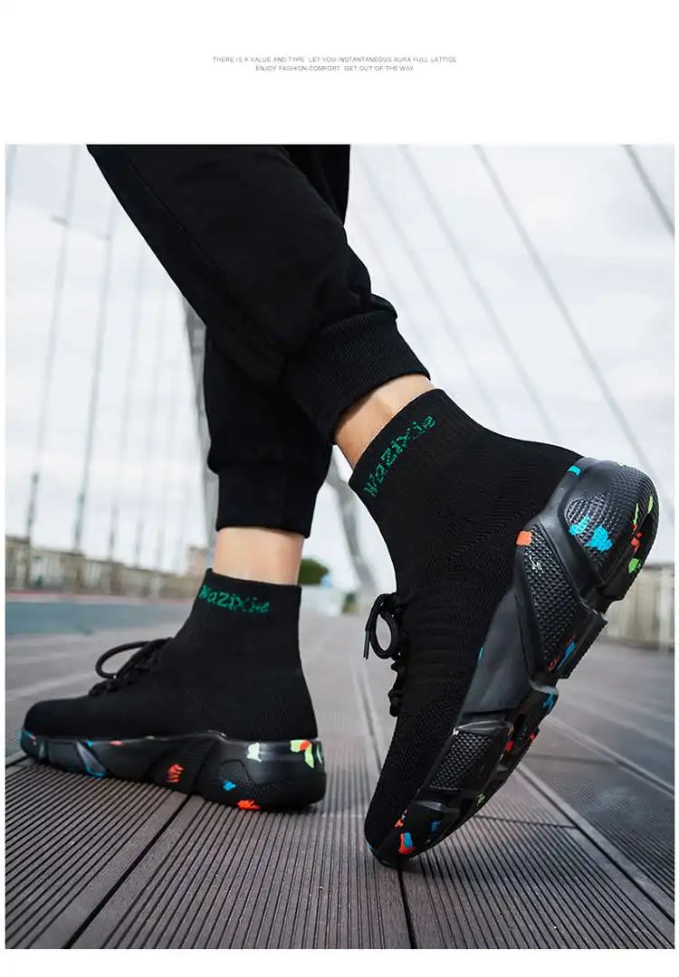MWY Casual Shoes Men Sneakers Breathable Lace Up Mesh Socks Shoes zapatillas hombre Women Sports JoggingShoes Plus Size 35-47