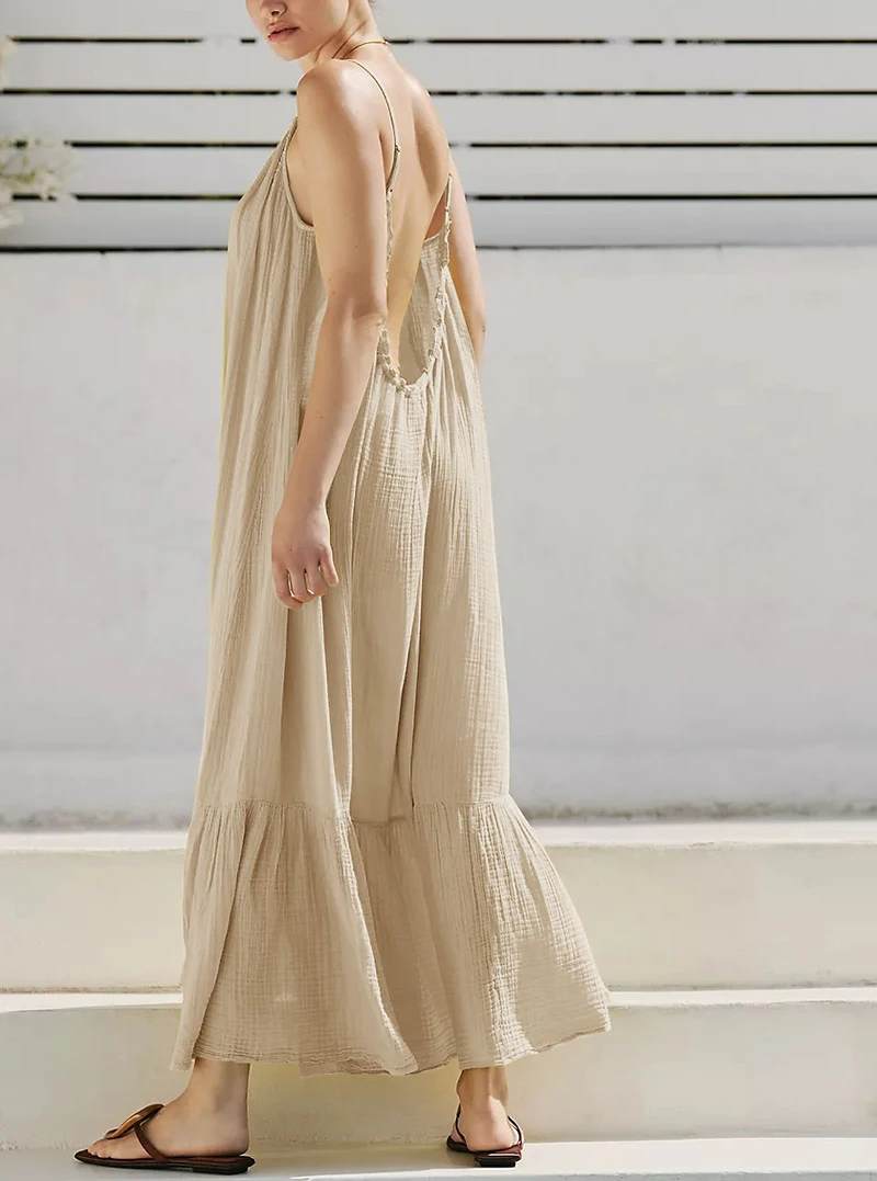 Muslin 100% Cotton Summer Dress Woman 2026 Trendy Sexy Sleeveless Ruched Long Maxi Party Dresses Chic Sundress