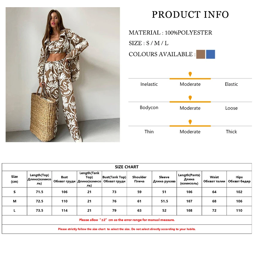 Clacive Fashion Loose Print 3 Piece Set Women Outfit Elegant Long Sleeve Blouse + Sleeveless Tube Top With High Waist Pants Set