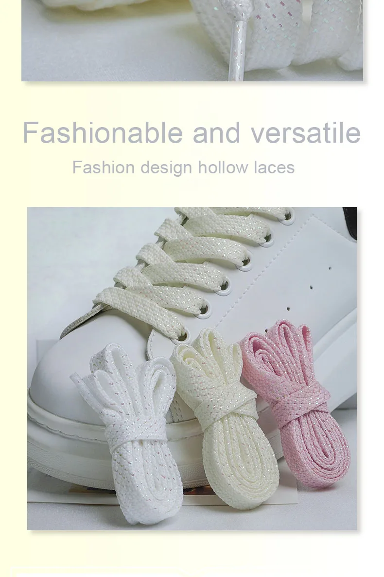 Metallic Shiny Gold Silver Shoelace Glitter White Shoelaces Flat 1.2CM Width Shoe Laces Colorful Bright Silk Casual Shoes Laces