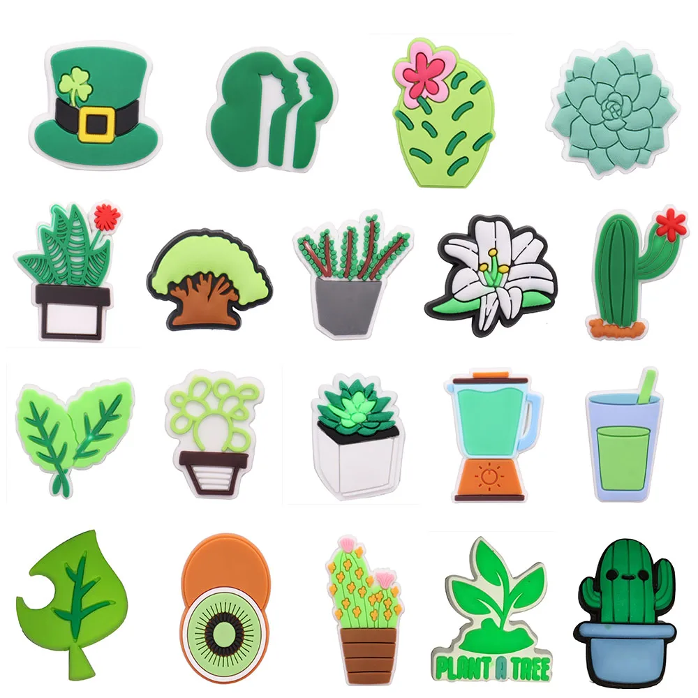 1pcs PVC Shoe Charms Buckle Hat Cactus Succulent Tree Potted Lily Kiwi Sandals Shoes Decoration Fit Wristbands Accessories