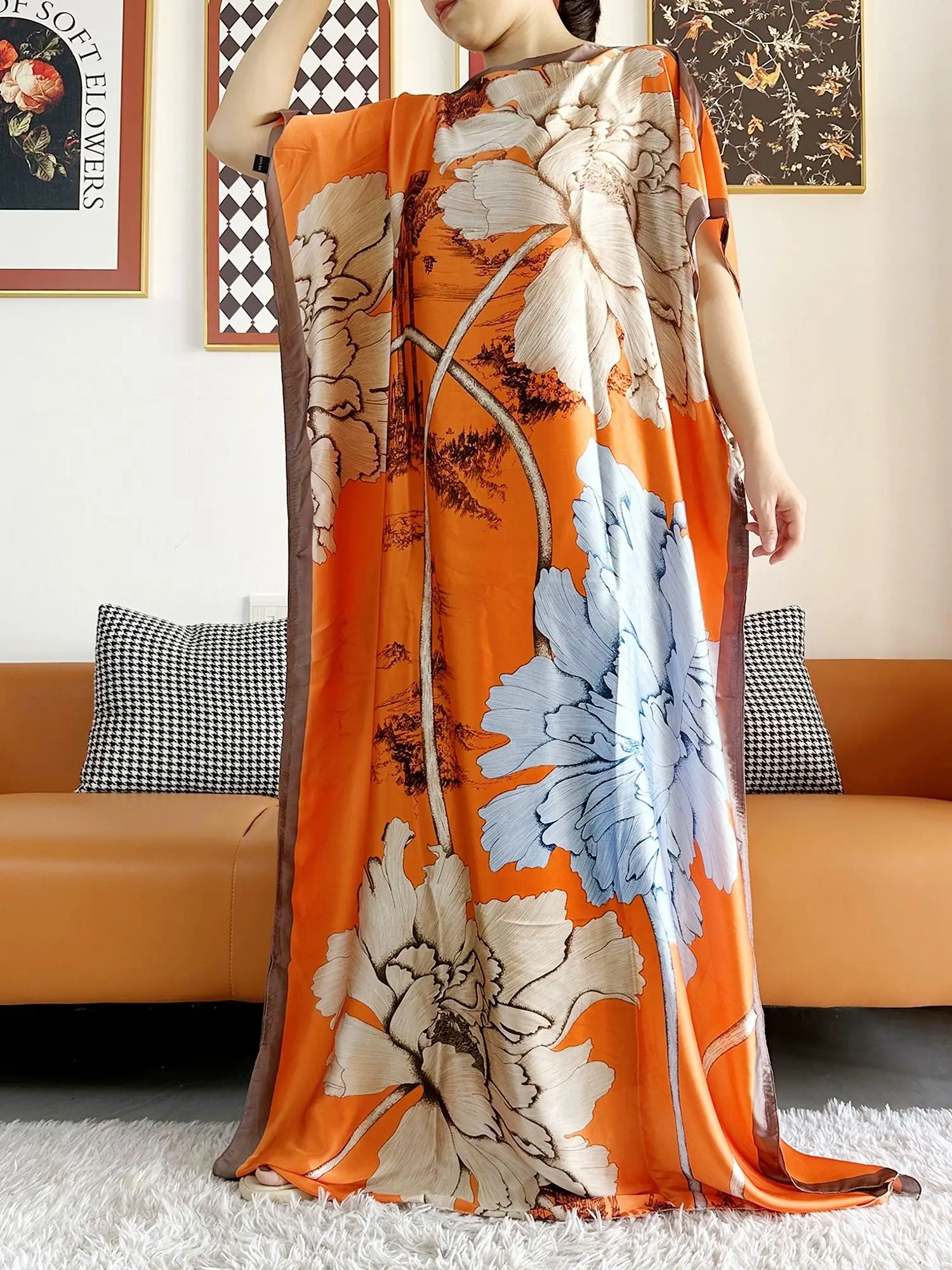 Abayas For Women 2023 Printed Silk Soft Loose Femme Robe Muslim Summer Fashion Clothing African Islam Woman Dresses With Scarfs