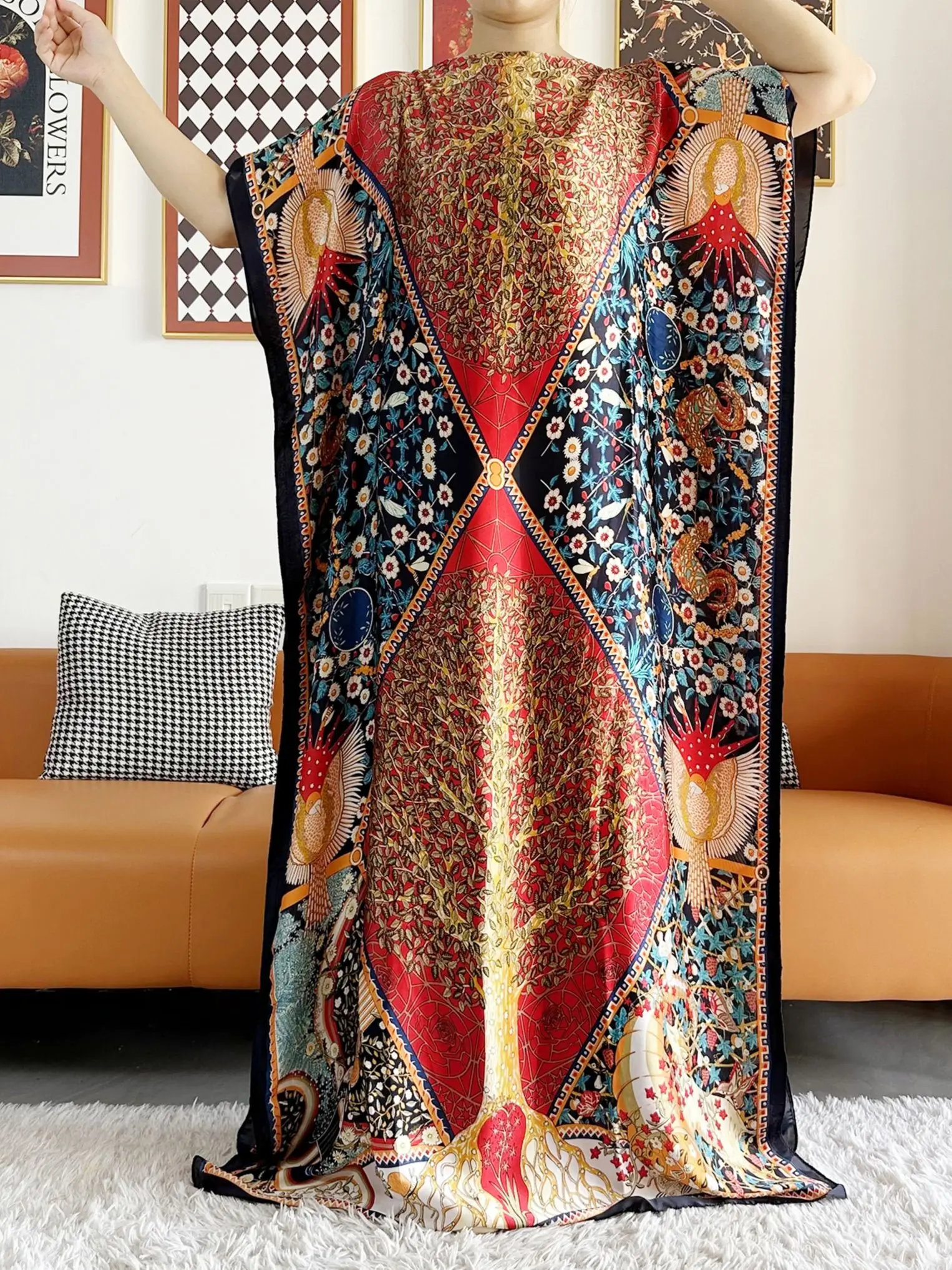 Abayas For Women 2023 Printed Silk Soft Loose Femme Robe Muslim Summer Fashion Clothing African Islam Woman Dresses With Scarfs