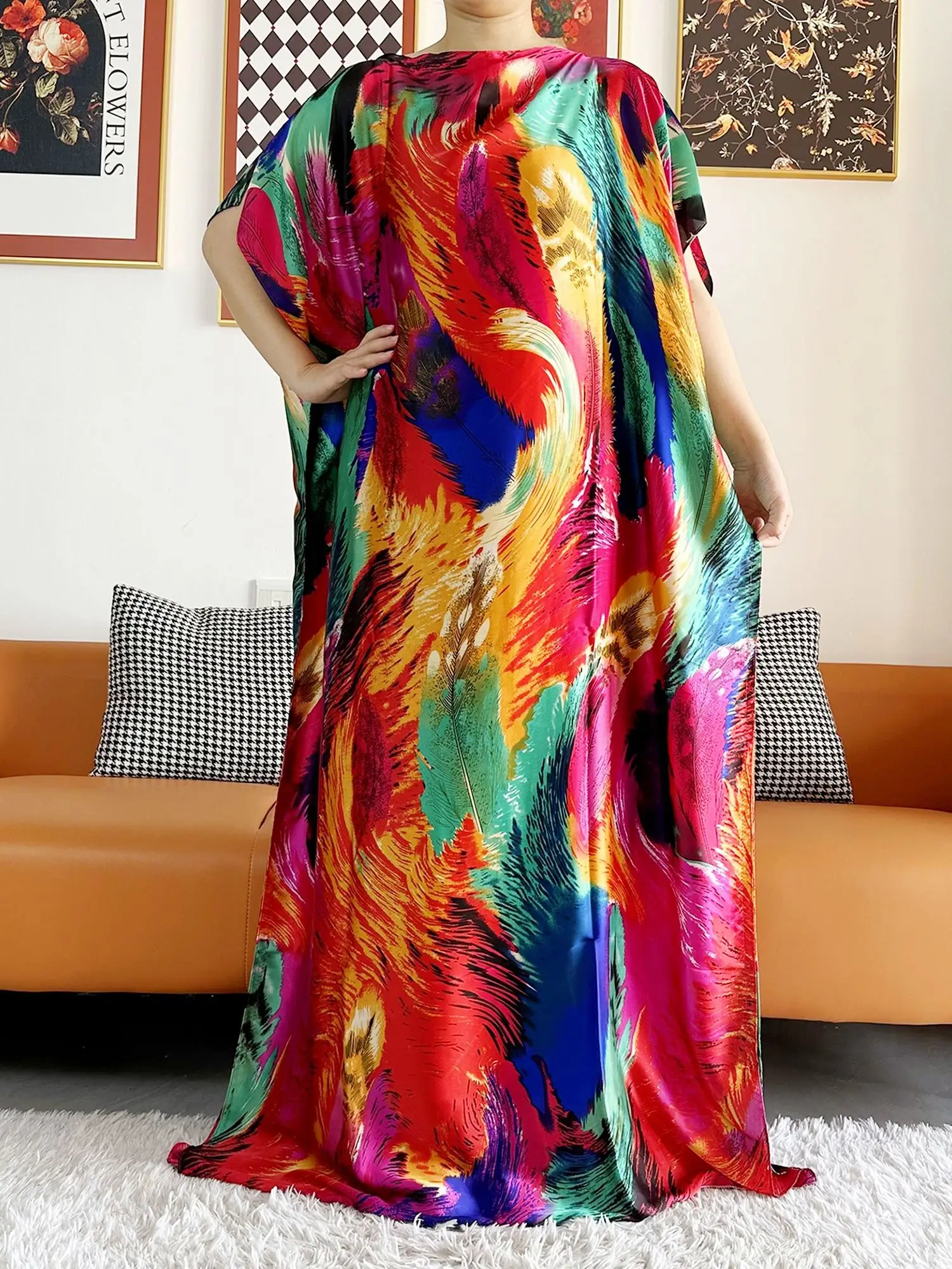 Abayas For Women 2023 Printed Silk Soft Loose Femme Robe Muslim Summer Fashion Clothing African Islam Woman Dresses With Scarfs