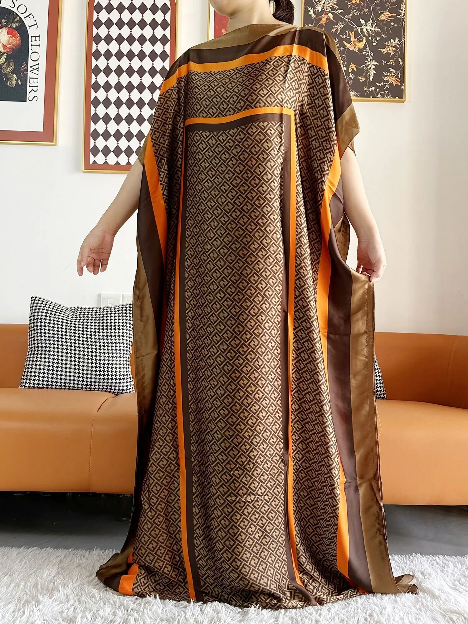 Abayas For Women 2023 Printed Silk Soft Loose Femme Robe Muslim Summer Fashion Clothing African Islam Woman Dresses With Scarfs