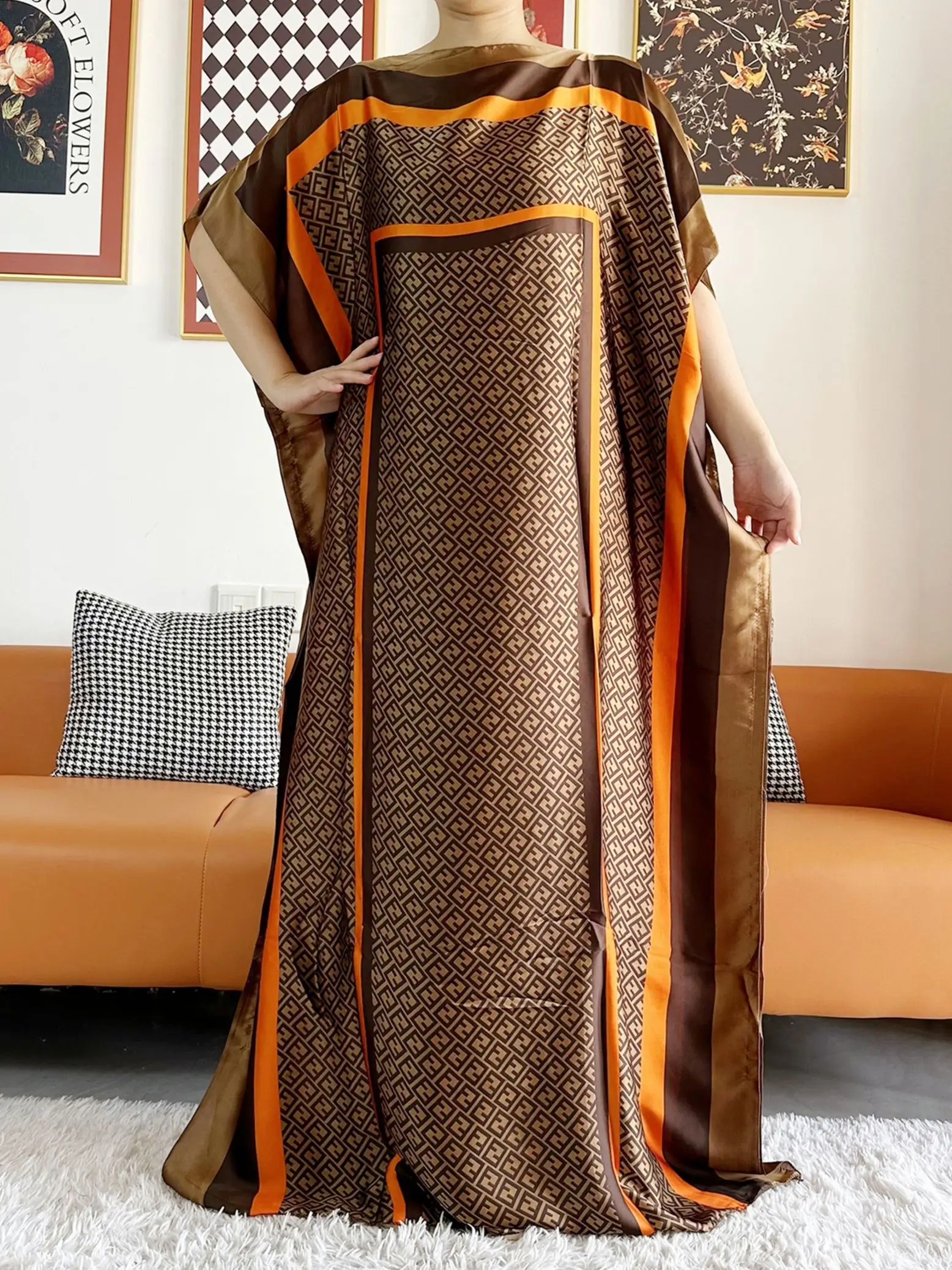 Abayas For Women 2023 Printed Silk Soft Loose Femme Robe Muslim Summer Fashion Clothing African Islam Woman Dresses With Scarfs