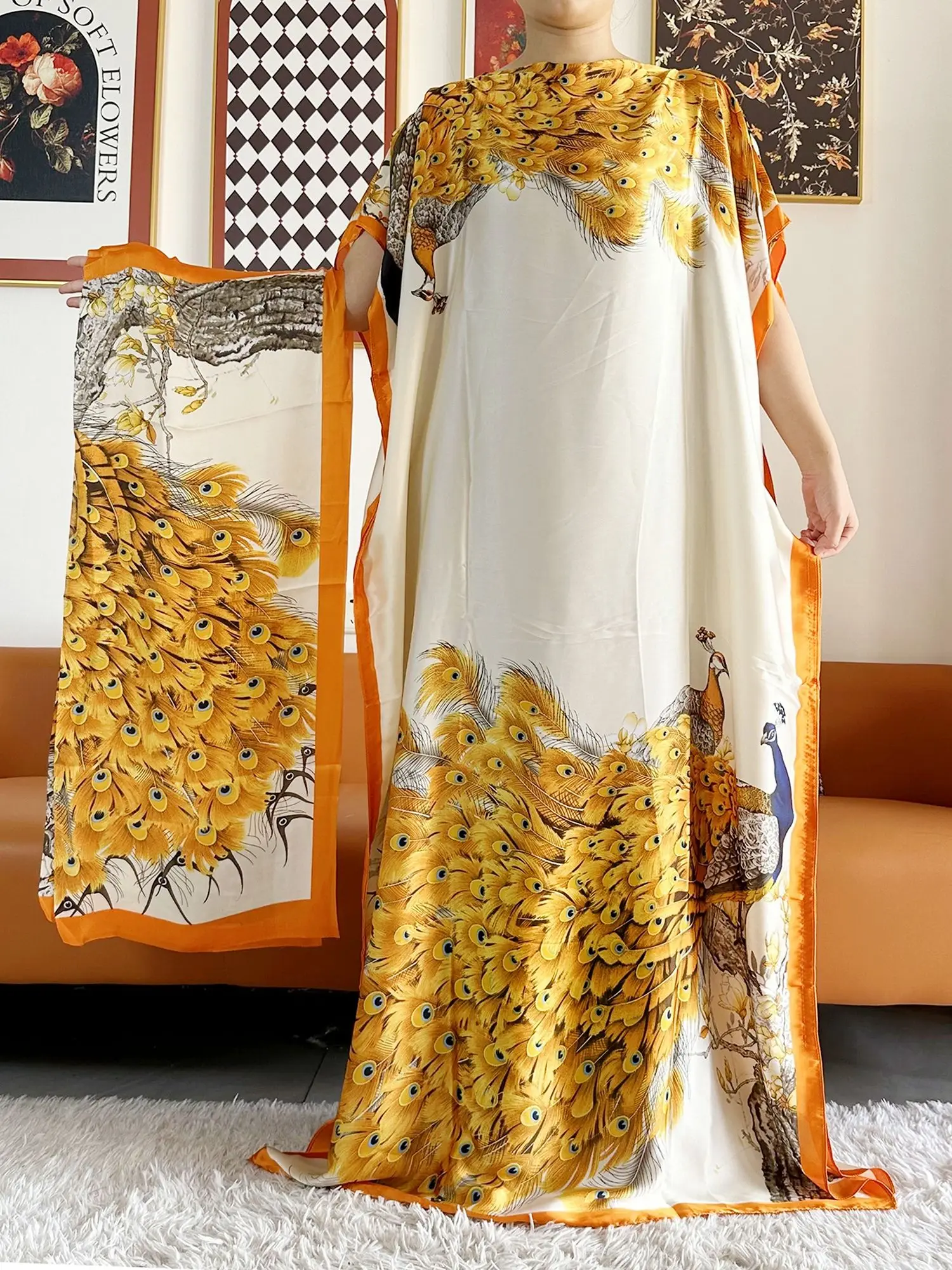 Abayas For Women 2023 Printed Silk Soft Loose Femme Robe Muslim Summer Fashion Clothing African Islam Woman Dresses With Scarfs