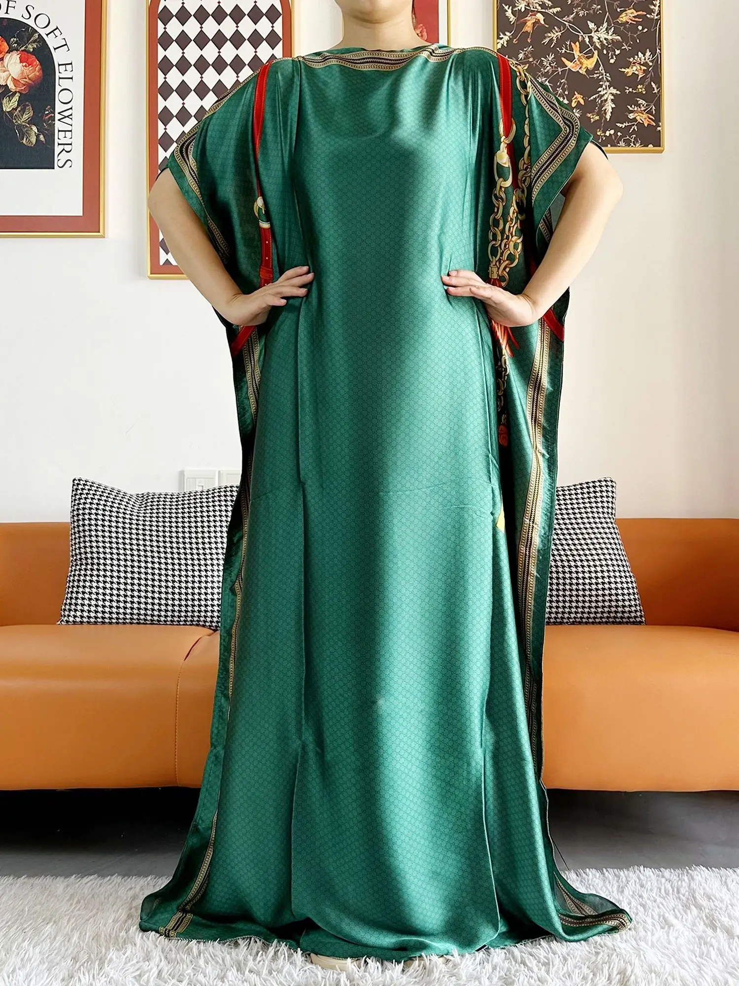 Abayas For Women 2023 Printed Silk Soft Loose Femme Robe Muslim Summer Fashion Clothing African Islam Woman Dresses With Scarfs