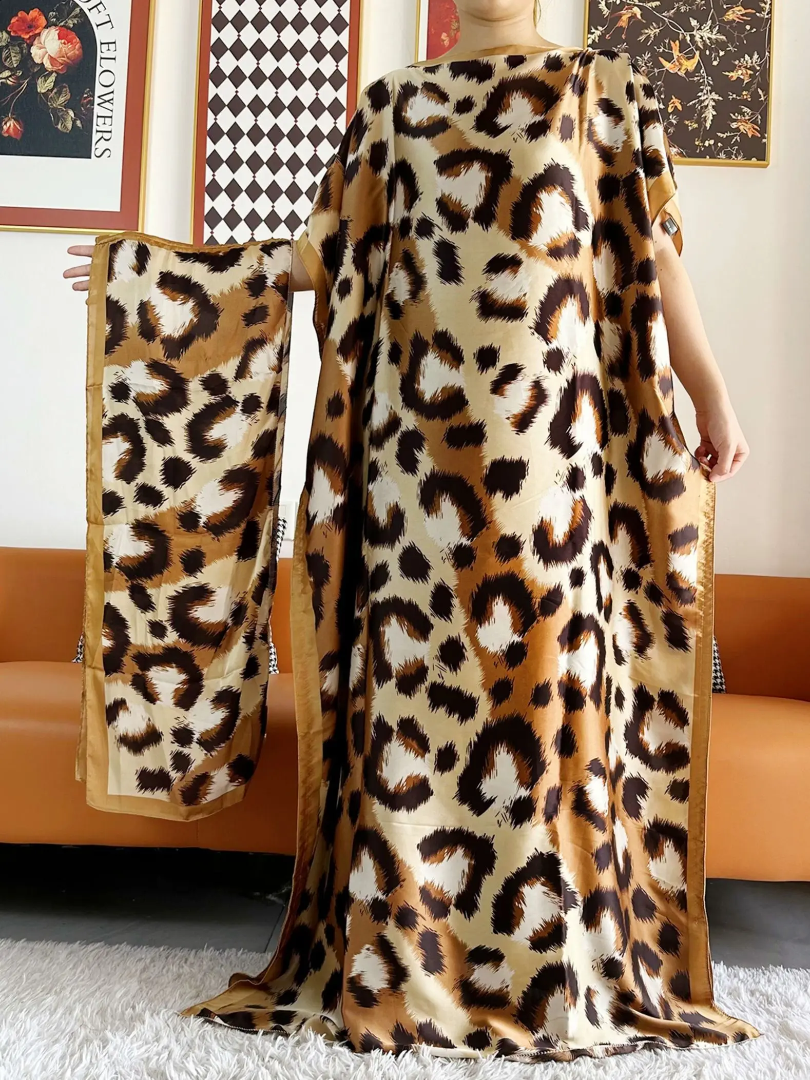 Abayas For Women 2023 Printed Silk Soft Loose Femme Robe Muslim Summer Fashion Clothing African Islam Woman Dresses With Scarfs