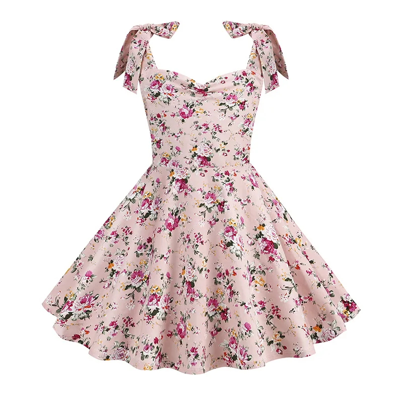2024 New Fashion Women Summer Dress Retro 50s 60s Robe Femme Rockabilly Pinup Party Vestidos Casual Elegant Floral Office Dress
