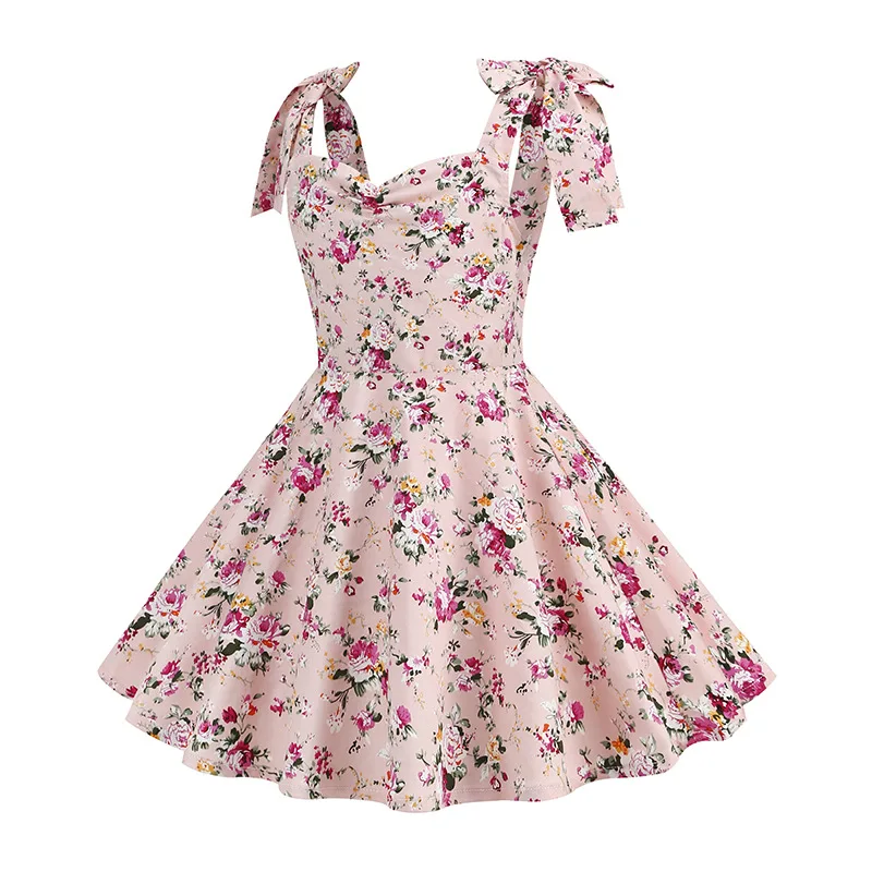 2024 New Fashion Women Summer Dress Retro 50s 60s Robe Femme Rockabilly Pinup Party Vestidos Casual Elegant Floral Office Dress