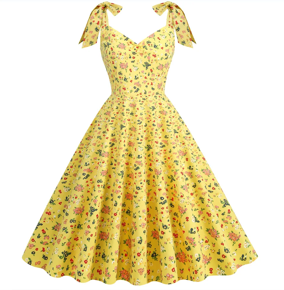 2024 New Fashion Women Summer Dress Retro 50s 60s Robe Femme Rockabilly Pinup Party Vestidos Casual Elegant Floral Office Dress