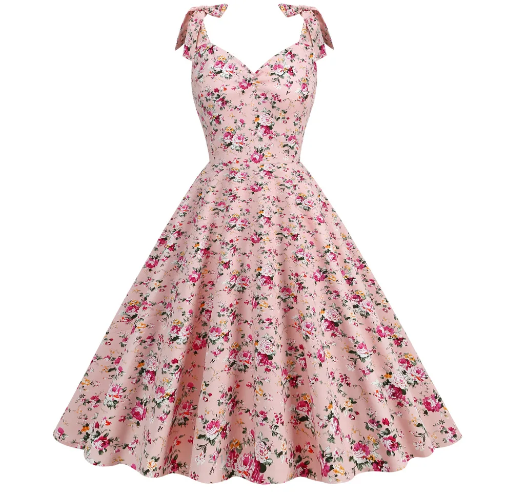 2024 New Fashion Women Summer Dress Retro 50s 60s Robe Femme Rockabilly Pinup Party Vestidos Casual Elegant Floral Office Dress