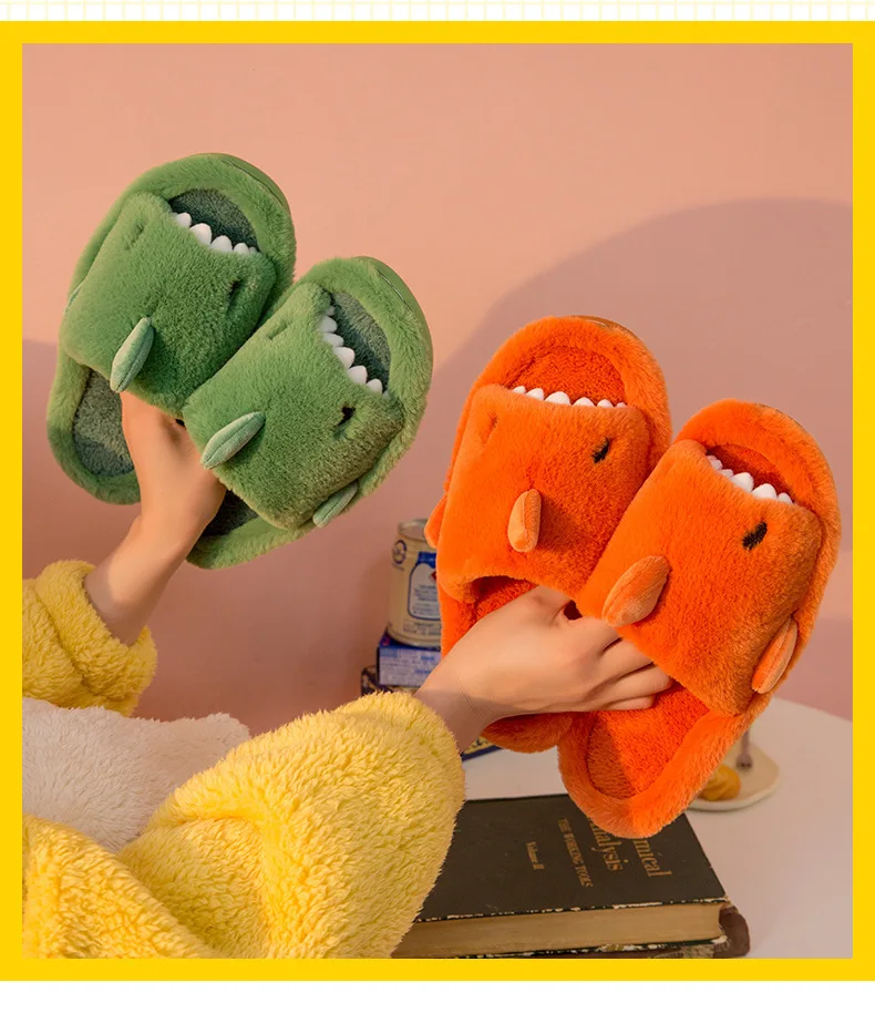 Litfun Plush Shark Slippers For Women Men Soft Furry Cotton Slippers Winter Indoor Cotton Shoes Open-Toe Non-slip Home Flip Flop