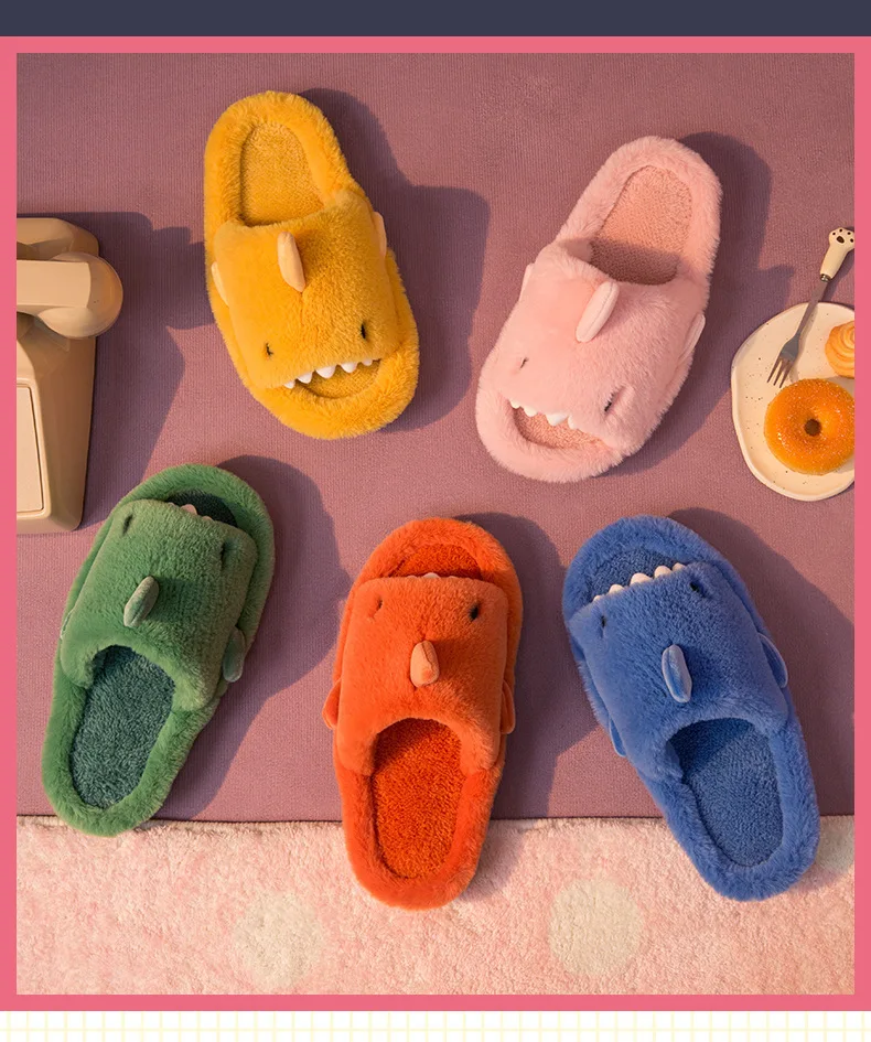 Litfun Plush Shark Slippers For Women Men Soft Furry Cotton Slippers Winter Indoor Cotton Shoes Open-Toe Non-slip Home Flip Flop