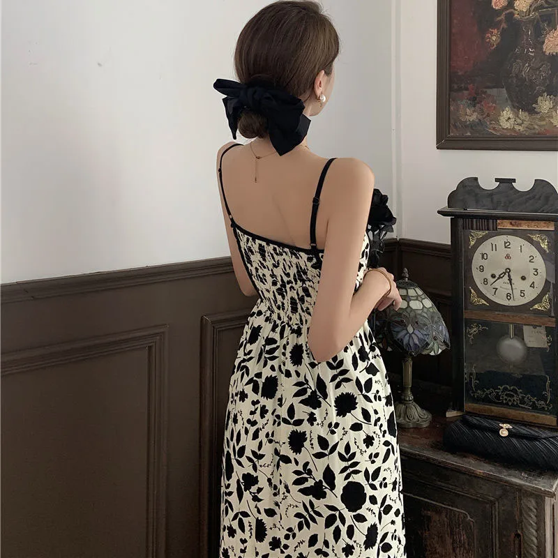Lucyever Women Spaghetti Strap Dress Korean Style Super Fairy Floral Maxi Dress Female Summer Resort Style Suspender Dresses