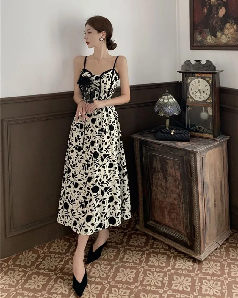Lucyever Women Spaghetti Strap Dress Korean Style Super Fairy Floral Maxi Dress Female Summer Resort Style Suspender Dresses