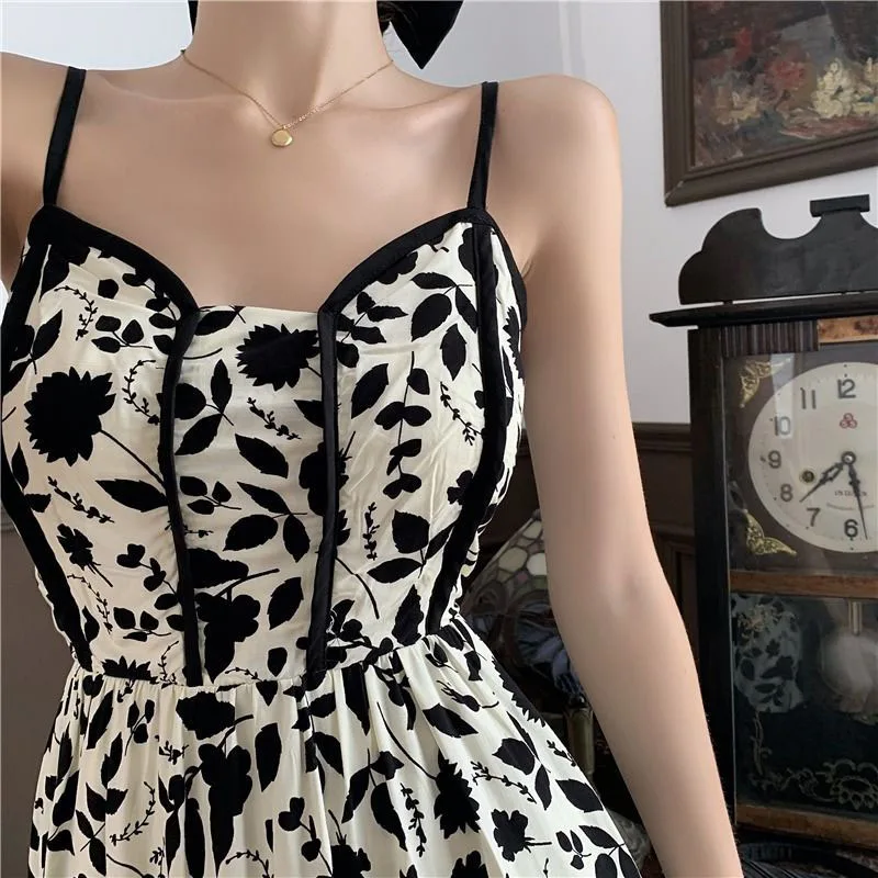 Lucyever Women Spaghetti Strap Dress Korean Style Super Fairy Floral Maxi Dress Female Summer Resort Style Suspender Dresses