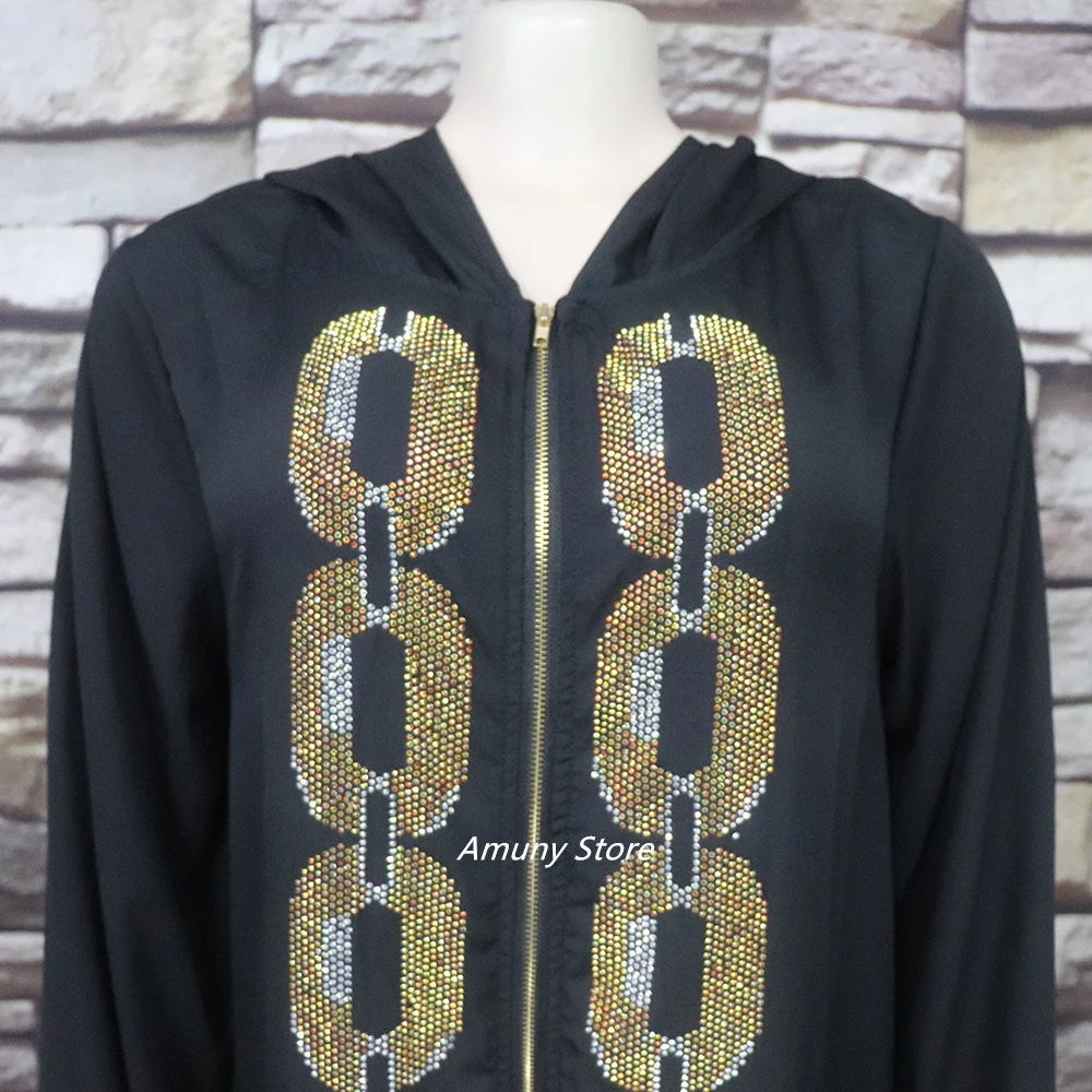 Fashion African-American Robe Hooded Black Rhinestone Embellished Dress