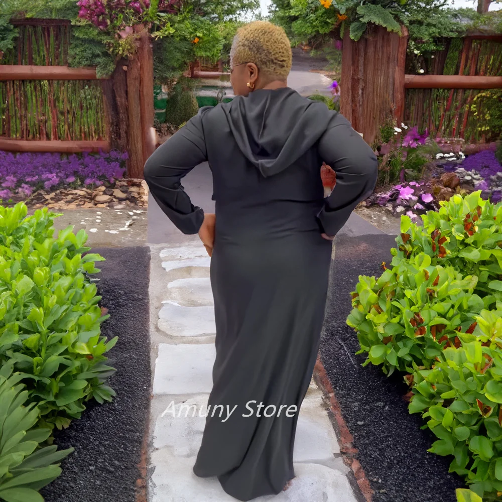 Fashion African-American Robe Hooded Black Rhinestone Embellished Dress