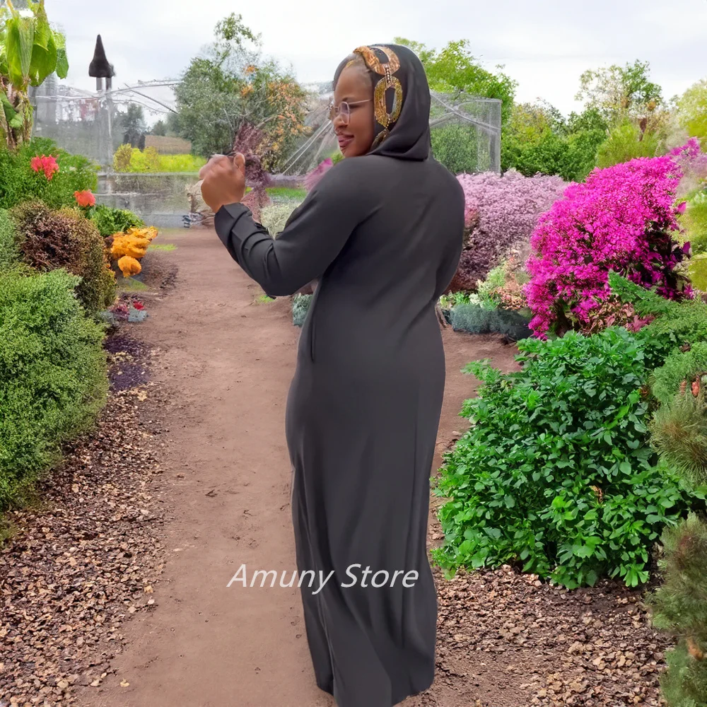 Fashion African-American Robe Hooded Black Rhinestone Embellished Dress