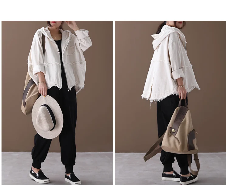 Amax luluE Korean Womens Loose Outerwear Fashion Coats Ladies Hooded Clothes Vintage Spring Jackets Oversized Denim Streetwear