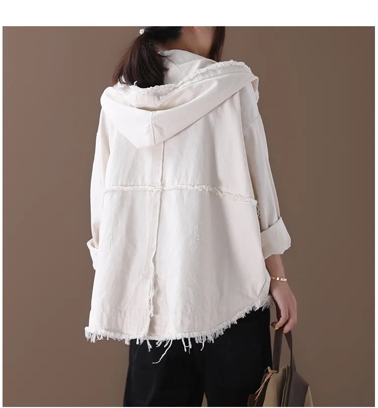 Amax luluE Korean Womens Loose Outerwear Fashion Coats Ladies Hooded Clothes Vintage Spring Jackets Oversized Denim Streetwear