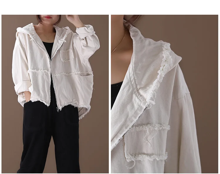 Amax luluE Korean Womens Loose Outerwear Fashion Coats Ladies Hooded Clothes Vintage Spring Jackets Oversized Denim Streetwear