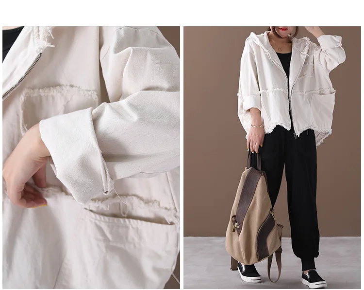 Amax luluE Korean Womens Loose Outerwear Fashion Coats Ladies Hooded Clothes Vintage Spring Jackets Oversized Denim Streetwear