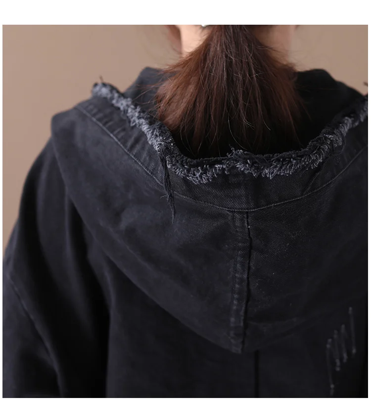 Amax luluE Korean Womens Loose Outerwear Fashion Coats Ladies Hooded Clothes Vintage Spring Jackets Oversized Denim Streetwear