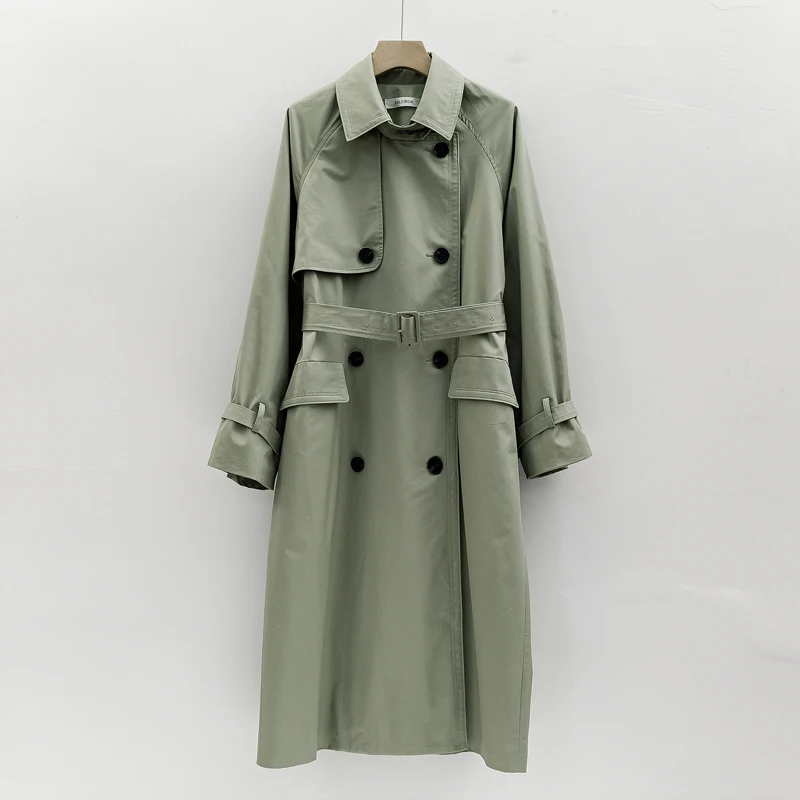 UK Brand new Fashion 2024 Fall /Autumn Casual Double breasted Simple Classic Long Trench coat with belt Chic Female windbreaker