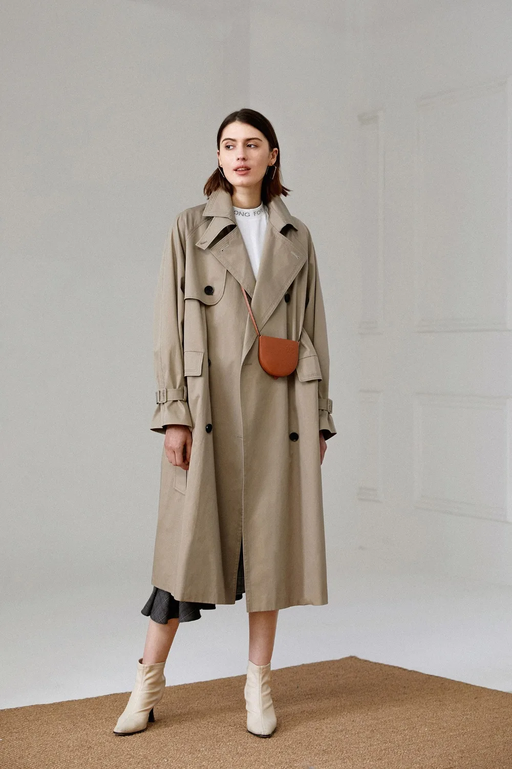 UK Brand new Fashion 2024 Fall /Autumn Casual Double breasted Simple Classic Long Trench coat with belt Chic Female windbreaker